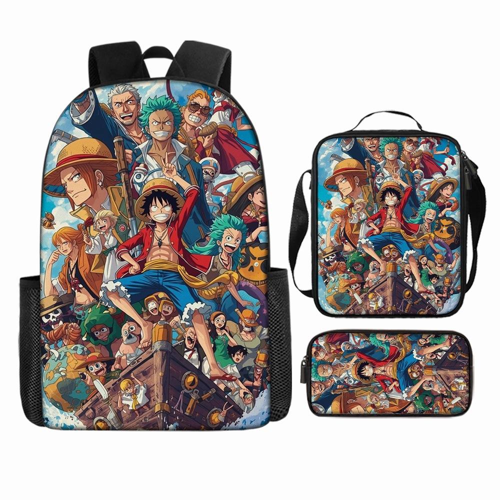 Anime Rucksack Set One Piece Naruto Schultasche für Jungen Schüler Laptop Rucksack Umhängetasche Federmäppchen 3-teilig Große Kapazität Wasserdicht