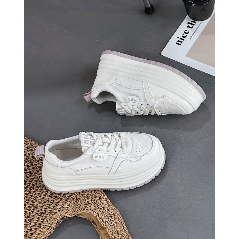 

Leather lightweight round head lace-up board shoes women s spring new versatile fashion muffin platform casual white shoes 35