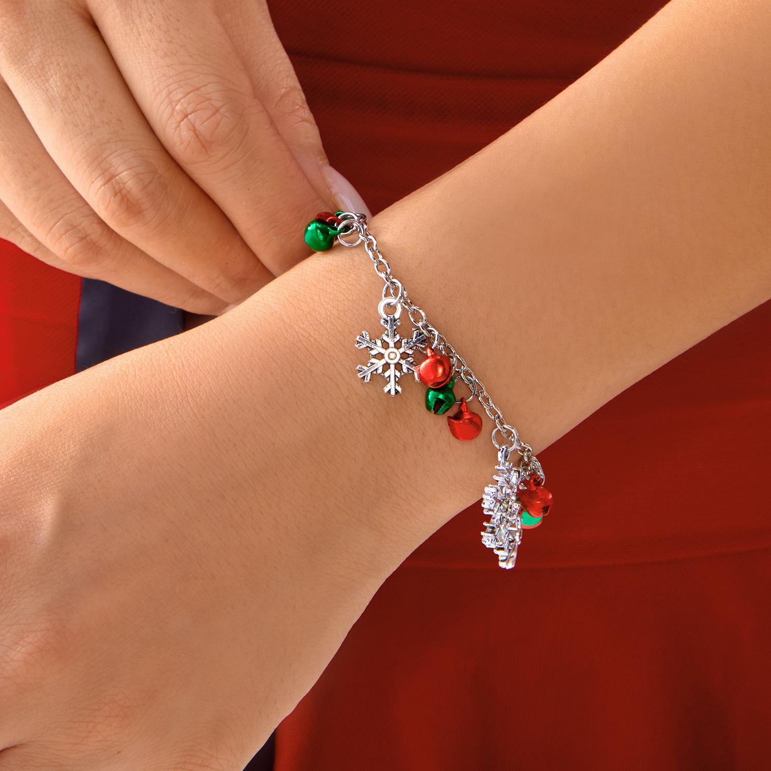 

Merry Christmas Snowflake Bell Pendant Bracelet for Women Shiny Rhinestone Snowflake Necklace Holiday Party Jewelry Xmas Gift