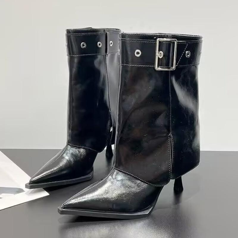 Sexy Women High Boots Pointed Toe High Heels Shoes Mid Calf Chelsea Boots 2025 Designer New Brand Pumps Botas Zapatos