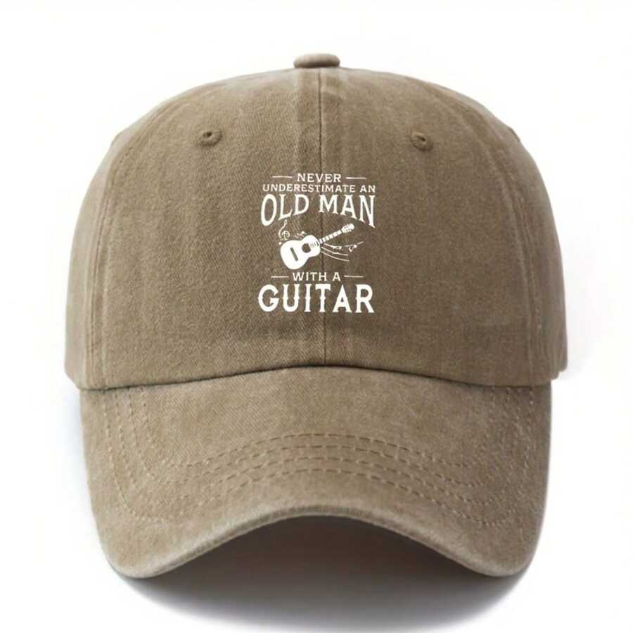 Unisex Vintage Washed Baseball Cap With Never Underestimate An Old Man With A Guitar Print