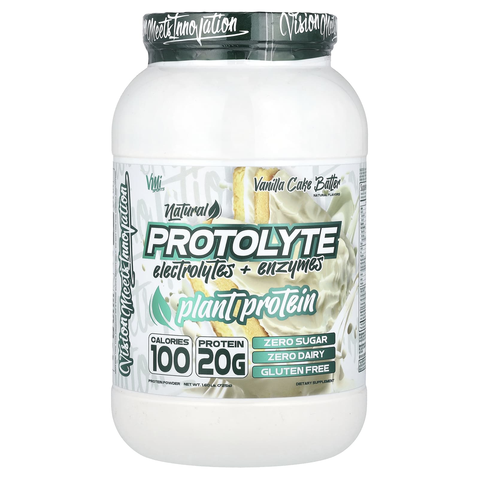 

VMI Sports, ProtoLyte, plant-based protein powder, vanilla cake batter, 1.6 lb (725 g)