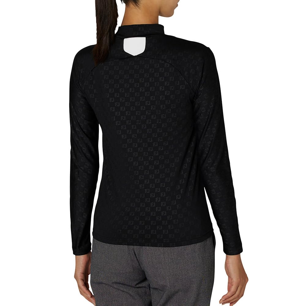 FootJoy Brushed FJ Embossed Print Long Sleeve Mock Neck Size Small Women's Shirt, Black, (FJW-F24-S06, 32288-S)
