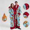 Unisex Cartoon Print Dubbelzijdig Koraal Fleece Badjas, Dikke Contrasterende Revers Tie-riem Lange Nachtjapon Voor Herfst Winter