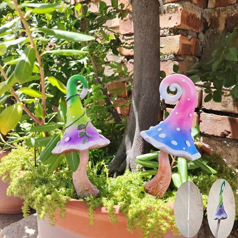 1 Pair Vintage Hand Painted Mushroom Potted Landscape Stake Outdoor Lawns