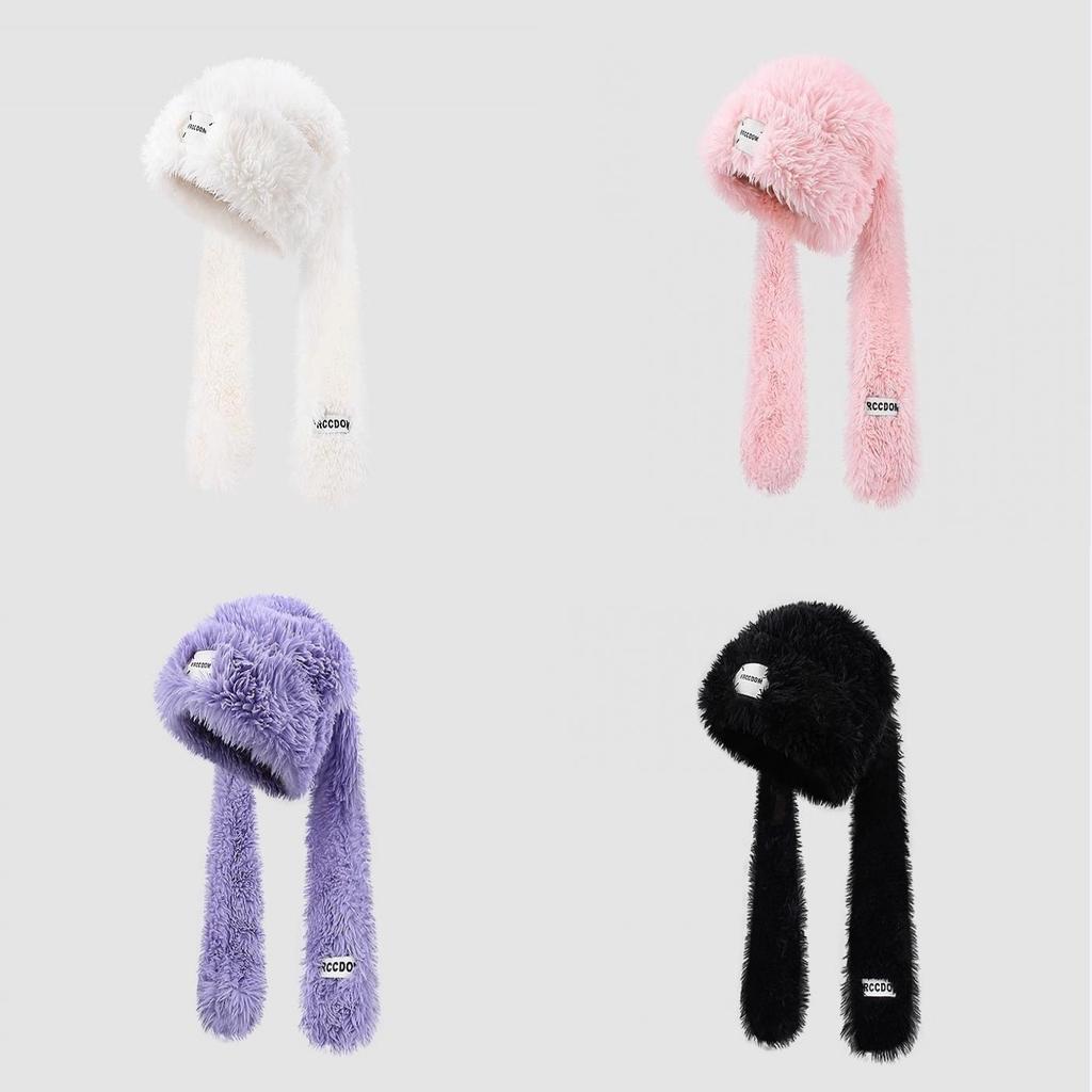 Cute Long Eared Winter Hat With Scarf For Girls Warmth And Windproof Protection