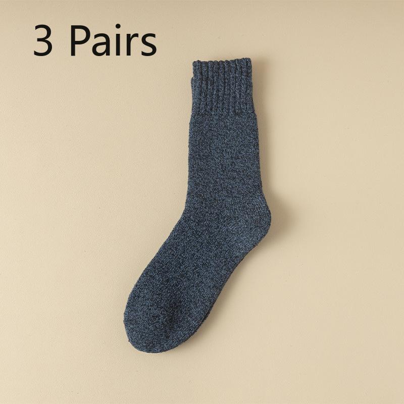 3 Pairs of Men's Winter Wool Ring Plus Velvet and Thick Warm Pure Color National Wind Tube Socks