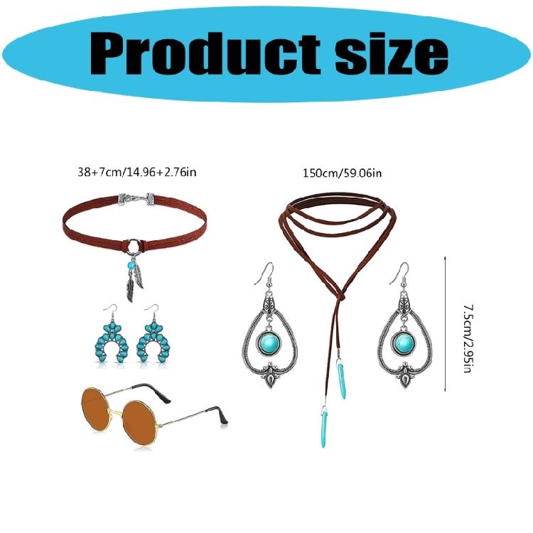 Bohemian Turquoise Jewelry Set Western Turquoise Jewelry Set Drop Earrings Bracelet Headband Sunglass,Choker Necklace