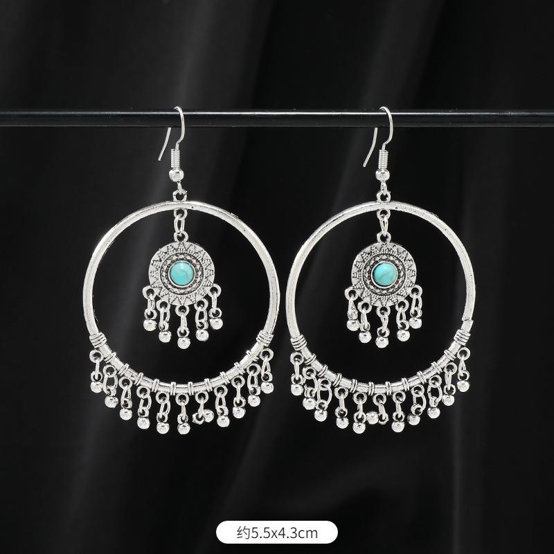 Niche turquoise earrings Bohemian long fringed earrings women's retro design earrings