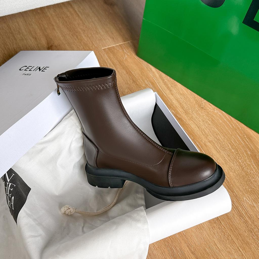 Dünne Stretch-Stiefel Neue Retro-Stiefeletten für Damen im britischen Stil für Frühling und Herbst mit runder Spitze