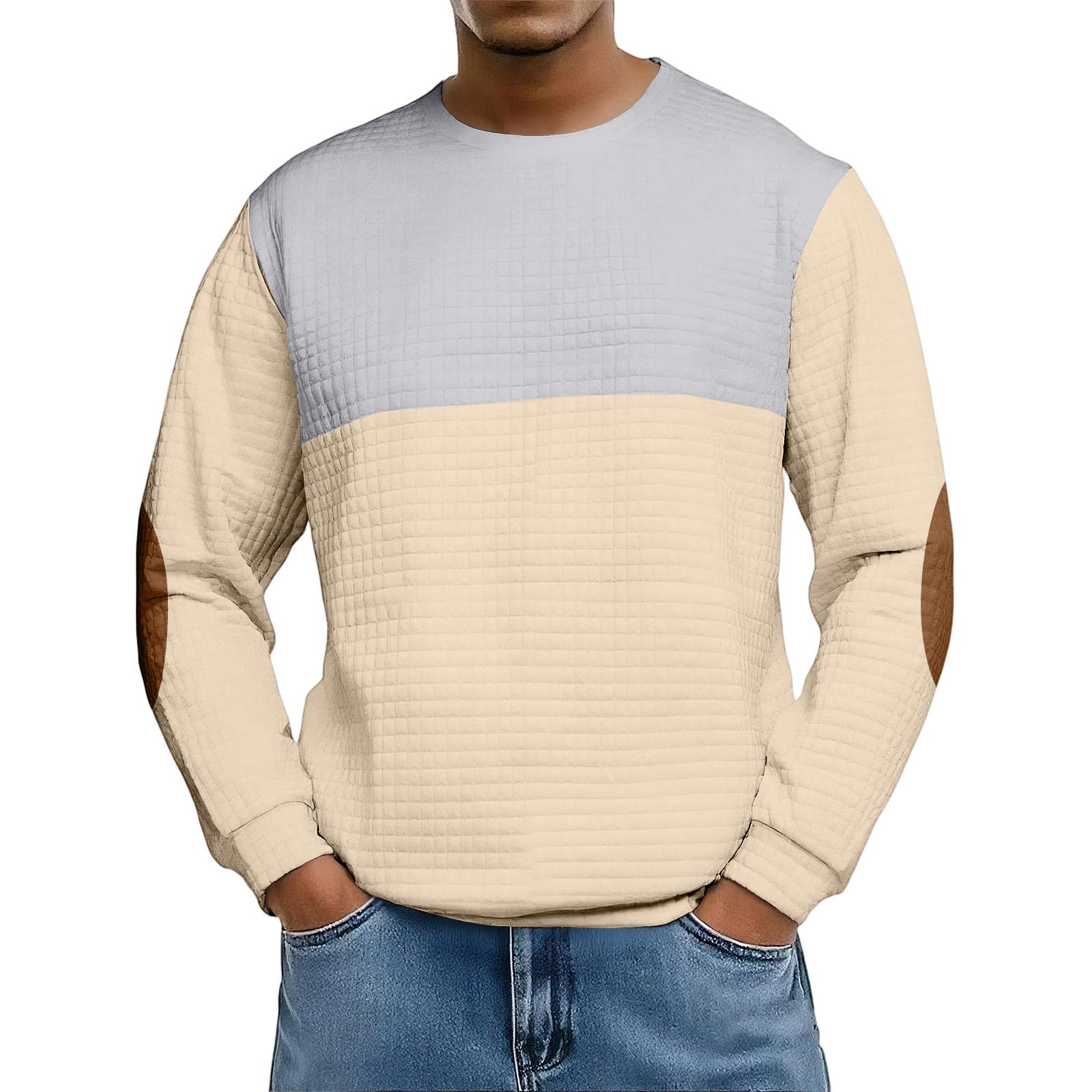 

Men s Loose-fitting Casual Waffle-weave Neck Long-sleeved Top XL бежевий