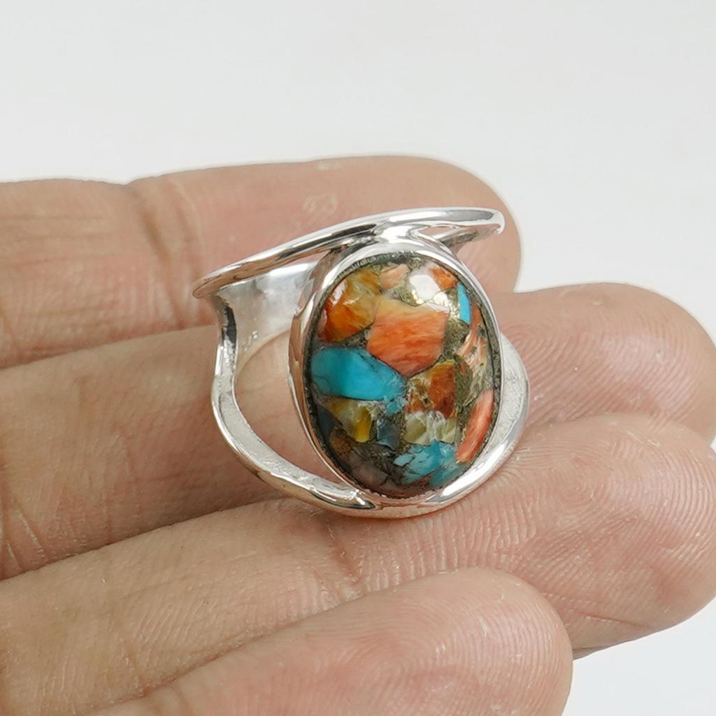 Oyster Copper Turquoise Ring, 925 Sterling Silver Ring, Handmade Ring for Gift, Birthday Gift, Gemstone Ring, Designer Ring