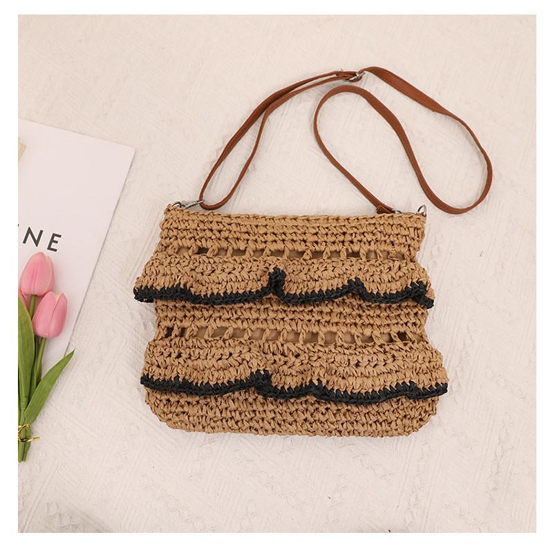 IELGY Crossbody Lace Straw Bag, Lotus Leaf Color Woven Bag, Seaside Beach Vacation Bag