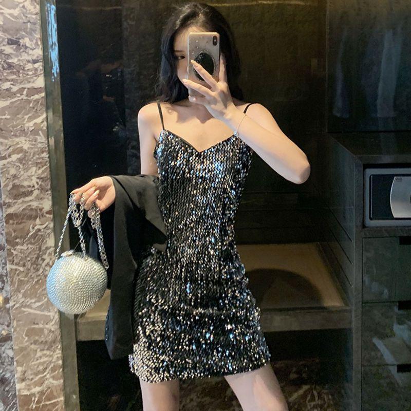 Sequin Strappy Little Black Dress - Slimming, Sexy Nightclub Party Wear for Women