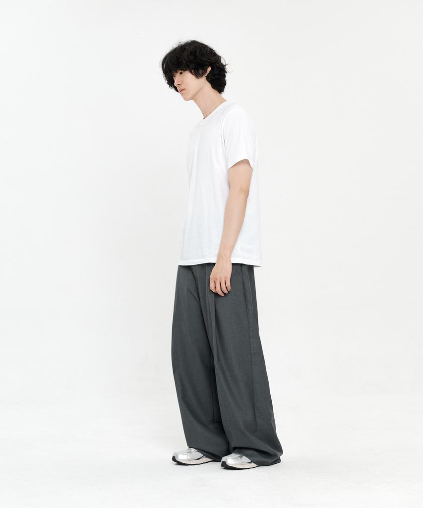 SIGNATURE Single-Pleat Wide Slacks [Gray]