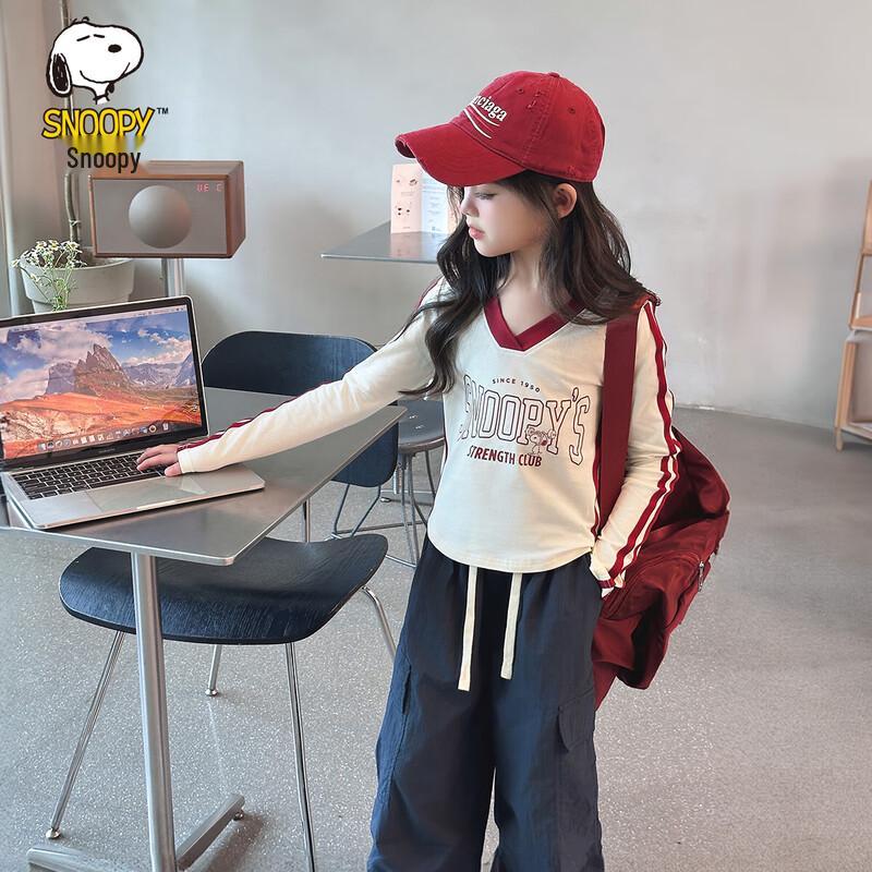 SNOOPY Girls' V-Neck Long Sleeve T-Shirt