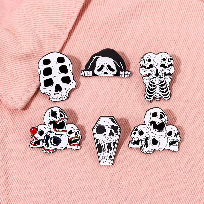 Unique Geometric Skull Head Brooch With Pumpkin Design For Halloween Celebrations
