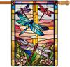 Spring Summer Dragony Garden ag Stained Glass Style owers Garden ag Vertical Double Sided Rustic Farmland Burlap Yar SSL
