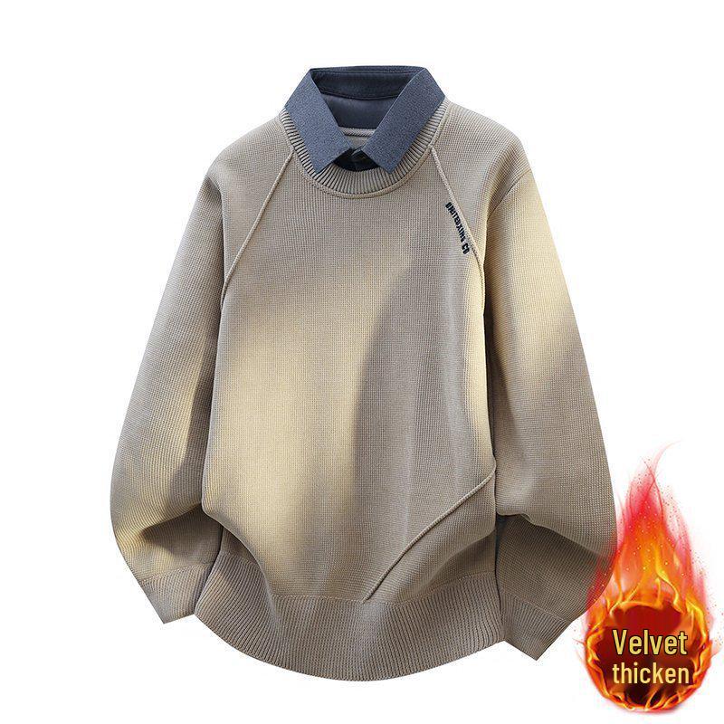 Men s 2025 Autumn/Winter Lapel Knitwear Hoodie with Velvet Lining L