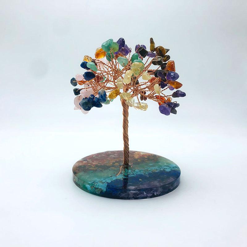 Chakra Crushed Stone Crystal Tree Resin Ornament