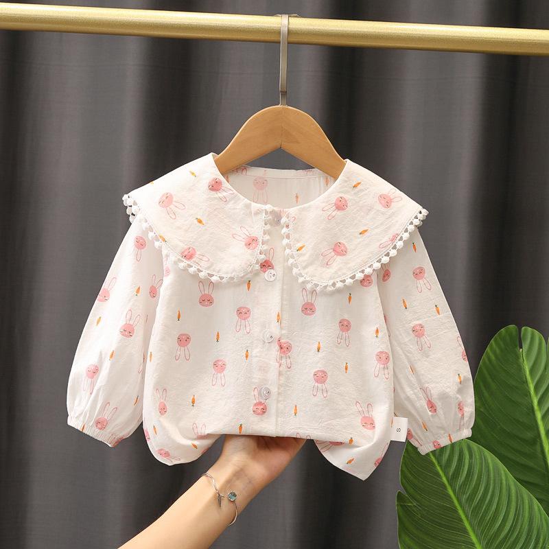 Girls Long Sleeve Cotton Shirt for 0-4 Years Spring Summer Base Layer Top