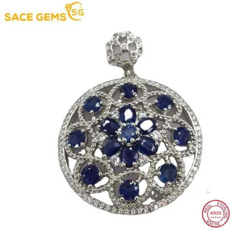 Sace Gems Ciondolo per donna in argento sterling 925 con pendente in zaffiro da 3 * 4 mm, collana per matrimoni, gioielleria raffinata