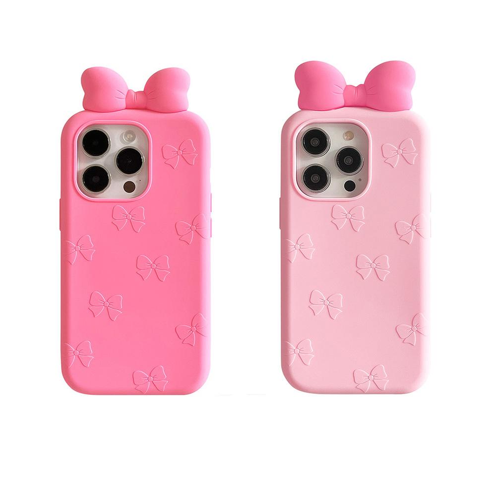 Cute 3D Cartoon Bowknot Phone Case For iPhone 16 15 14 13 12 Pro Max Fashion Shock Proof Soft Silicone Back Cover Capas