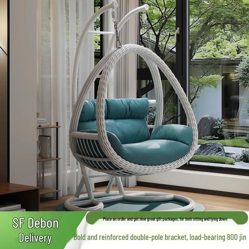 Indoor/Outdoor Rattan Hanging Basket Chair: Rocking Double Swing & Lazy Hammock