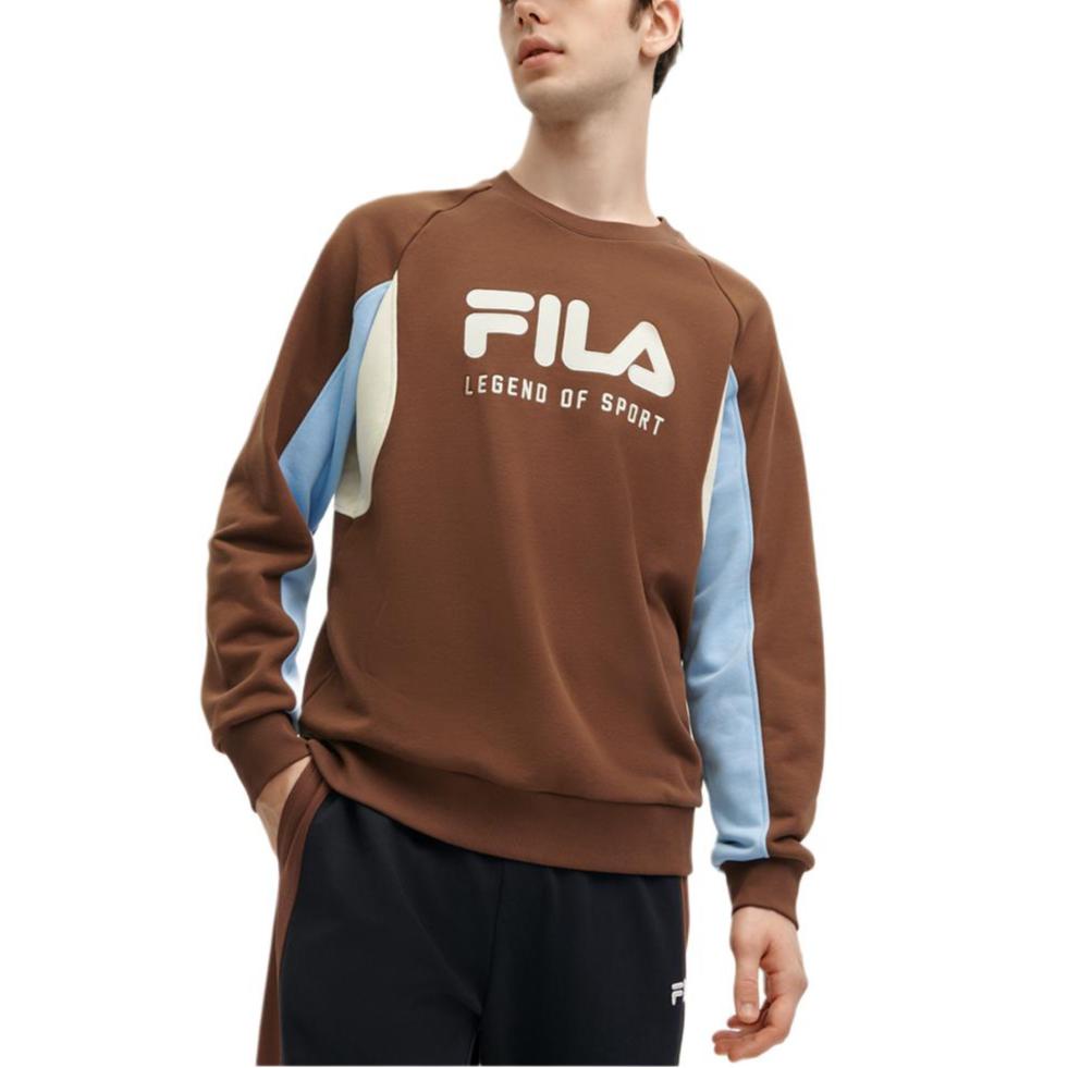 FILA Color Block Letter Logo Printed Casual Pullover Sweatshirt Men sweatshirt Brown F11M419204F-BN