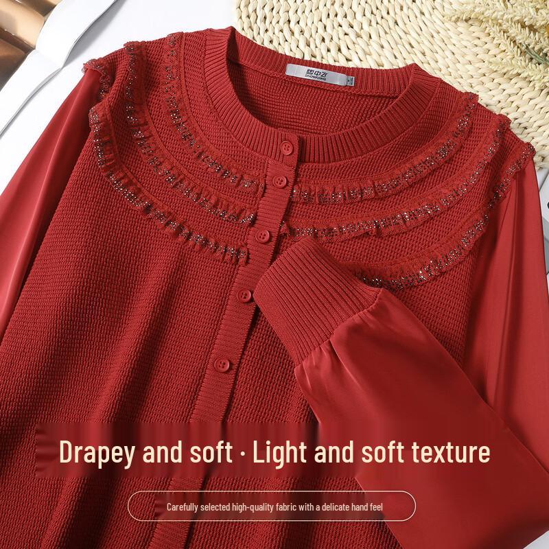 SNOWFLYING Women s Spliced Knit Cardigan Sweater M