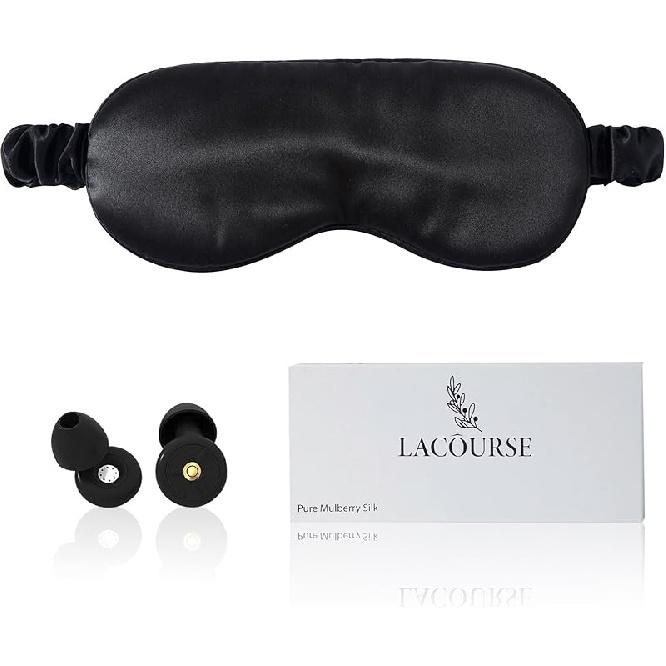 Adjustable 22Momme 100% Mulberry Silk Sleep Mask with Ultra-Comfy Earplugs, Highest Grade 6A Silk Eye Mask for Sleeping with Adjustable Strap, Pure