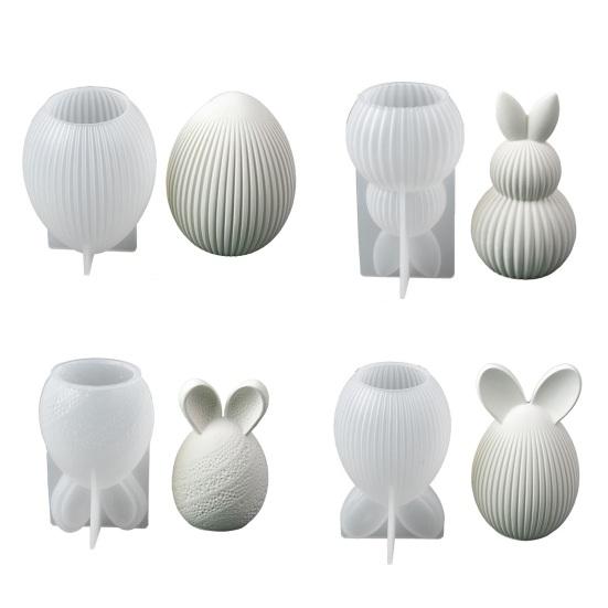 Silicone Molds Easter Bunny Egg Casting Mold Set for Plaster Soy Wax Resin Flexible Easy Release Craft