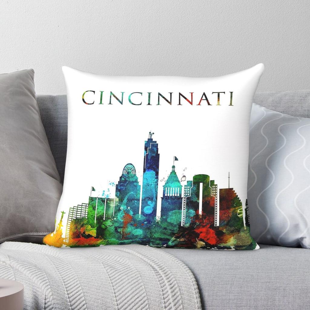 Colorful Cincinnati Skyline Square Pillowcase Polyester Linen Velvet Creative Zip Decor Throw Pillow Case Home Cushion Cover