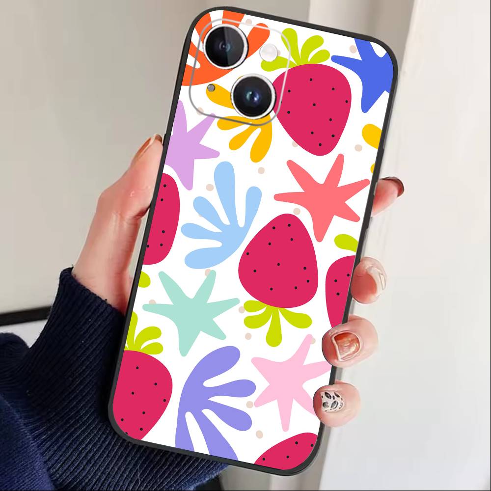 Y2K Cute Strawberry Stars Phone Case For iPhone 16,15,14,13,12,17,Pro Max,Plus Silicone Black Case iPhone16e