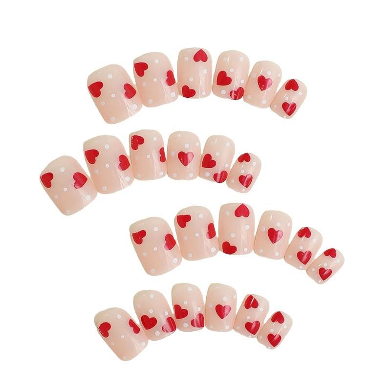 Aplicare Rapidă Model Inimă Unghii False Pătrate Scurte Unghii Lipibile Accesorii Pentru Sărbătorile de Ziua Îndrăgostiților