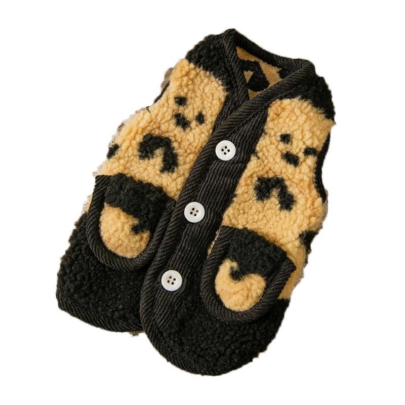 Cute Bear Print Cardigan Dog Clothes Autumn and Winter Warm Two-legged Vest Teddy Bear Small Dog Clothing