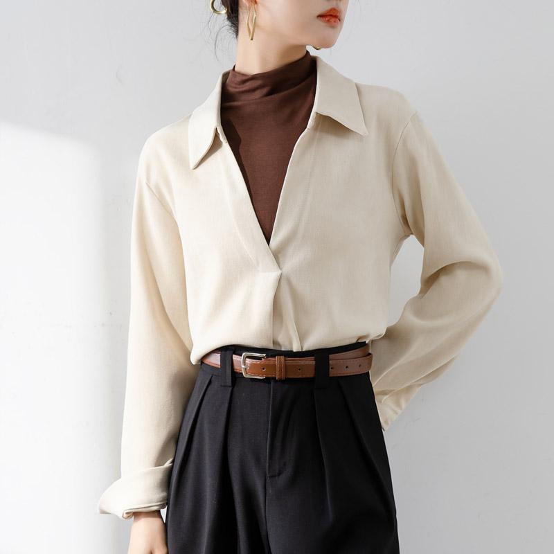 

Весна Новые Повседневные Женские Рубашки с Длинным Рукавом Осень Однотонные Вязаные Вставки Офисные Женские Блузки и Топы Винтажная Простая Женская Белая Рубашка 25862 XL хаки