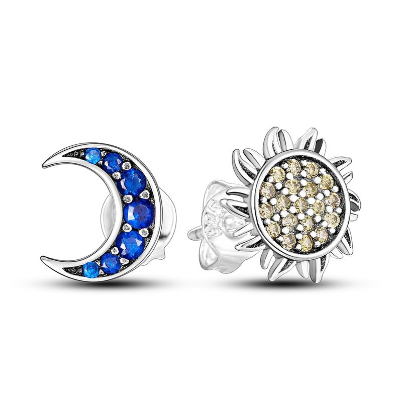 925 Sterling Silber Ohrringe für Damen Mädchen Ohrbügel Funkelnder Sonne Mond Sternenhimmel Ohrring Mode Party Schmuck Geschenk Zubehör