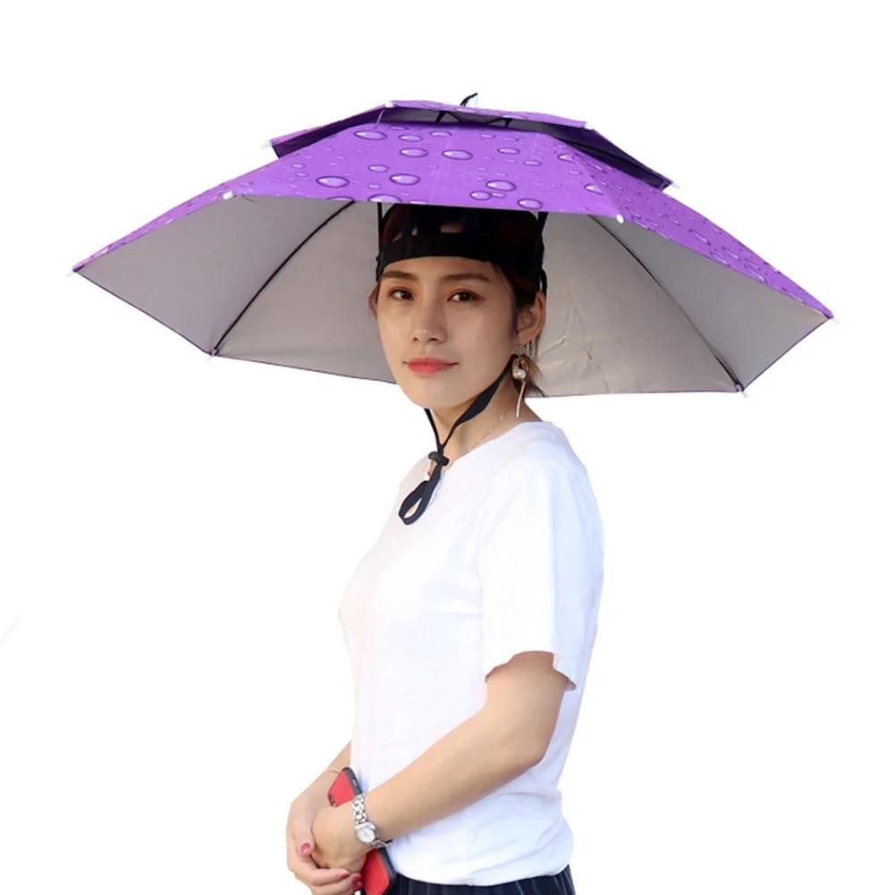Portable Rain Umbrella Hat Army Green Foldable Outdoor Pesca Sun Shade Waterproof Camping Fishing Headwear Cap Beach Head Hats