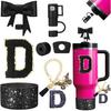 AIERSA Black Cup Accessories Set for Stanley 30oz 40oz Tumbler, Including Bow and Mini Cup Straw Cover Cap and Boot, Spill Proof Stopper, Initials