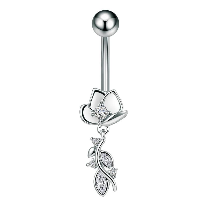 Cherry Flowers Belly Button Ring Crystal Belly Navel Piercing Nombril Long Dangle Belly Jewelry