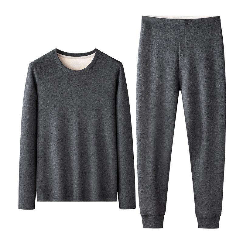 2025 Men's Extra Thick Mulberry Silk & Wool Fleece-Lined Warm Underwear Set for Autumn/Winter