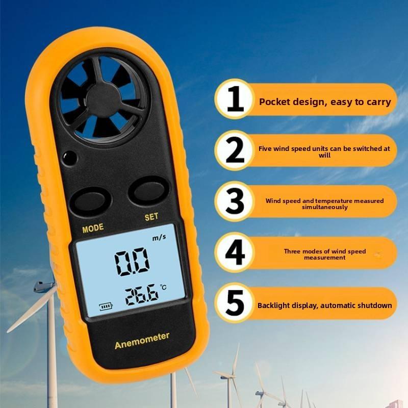 Digital Anemometer Wind Speed Meter With Backlit Display For Weather Monitoring