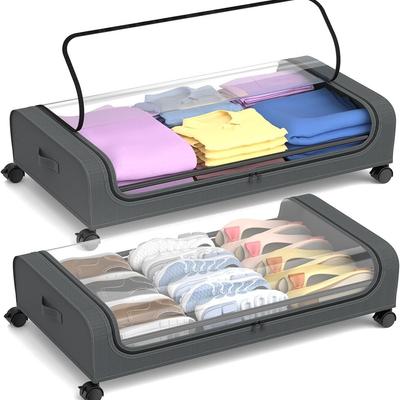 2 Pack Under Bed Storage Container with Lids and Wheels 60L Under Bed Storage Organizer Bins, Rolling Underbed Storage for Clothes, Shoes, Blankets