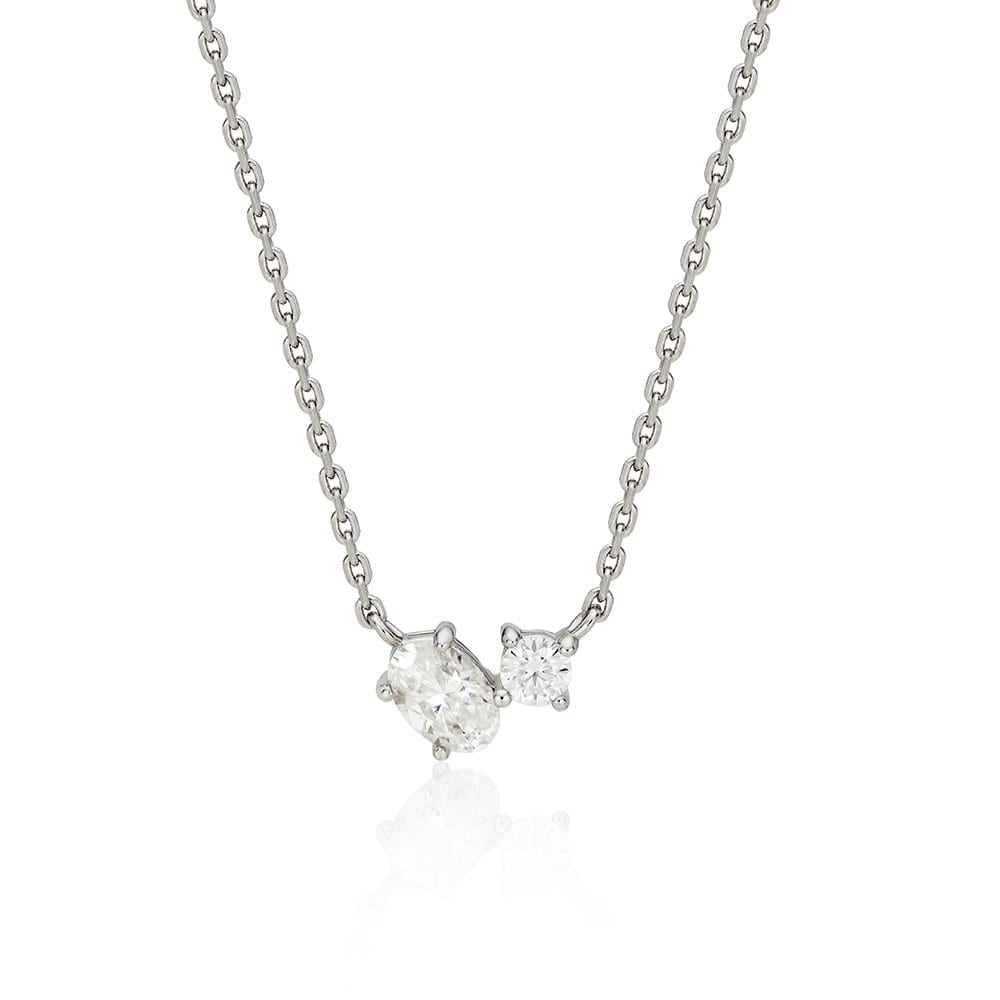 Essence Silver (W) Oval Round Moissanite Necklace