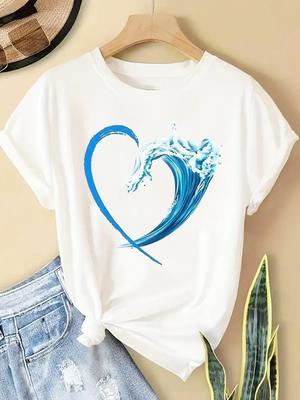 (Taille asiatique) Femme Décontracté Manches Courtes T T-shirt Haut Vêtements Chemise Mode style cœur d'amour tendance Imprimé Dame Féminin T-shirts Graphiques