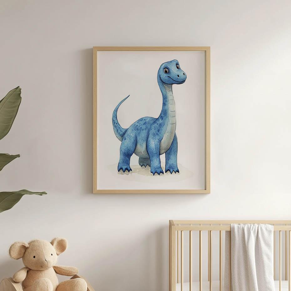 Plakat Niebieski Dinozaur W Krainie Fantazji Plakat Niebieski Dinozaur W Krainie Fantazji, 30X40 Cm, Bez Ramy, Płótno Premium Na Blejtramie