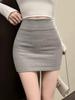 2026 Spring Women's High-Waisted Hip-Hugging Cotton Midi Skirt - Petite A-Line with Velvet