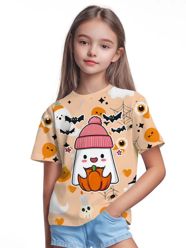 Girl Clothes Funny Pumpkin Graphic T-Shirt for Boys Girls Halloween Short Sleeve Tees 2-10Y Halloween Gift Party Kids Clothing