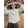 Autumn new gentle lantern sleeves apricot white thin splicing fungus edge striped long-sleeved shirt women